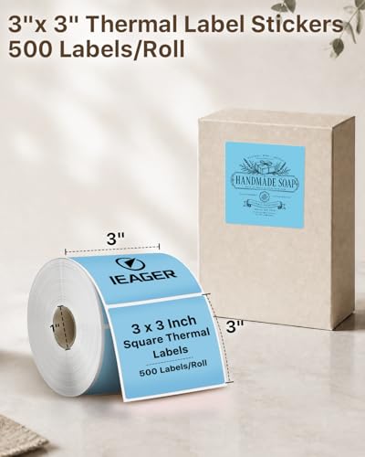 Blue 3" x 3" Square Thermal Label Stickers