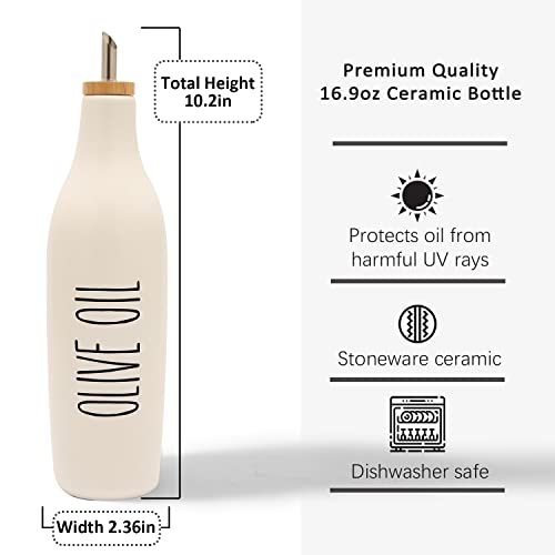 Ceramic Olive Oil Dispenser for Kitchen (White-Oil)