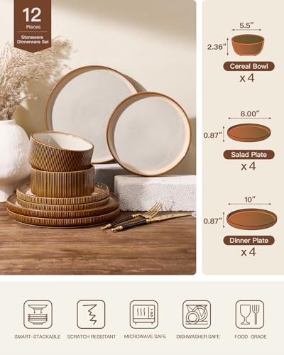 Dinnerware Set for 4 (Cream Brown)
