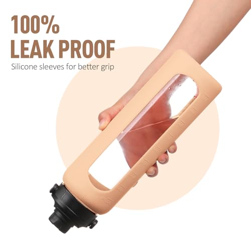 32oz Glass Water Bottle with Straw and 2 Lids (Amber / 32 Ounces)