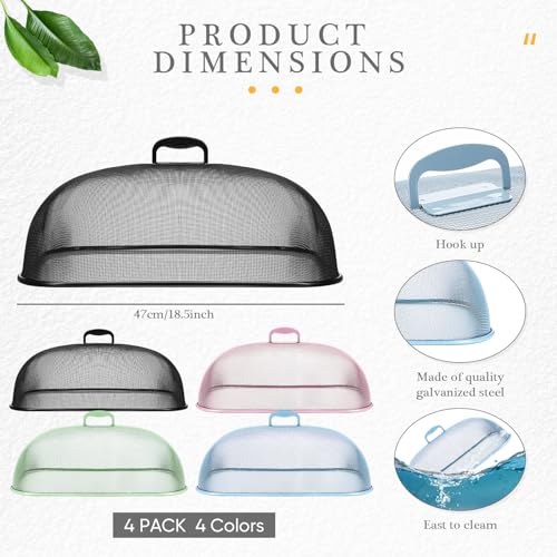 4 Pcs Metal Mesh Screen Food Cover for Outdoors Set Large 18.5 Inch Mesh Food Tents for Picnic Indoor Plate (Multicolor)