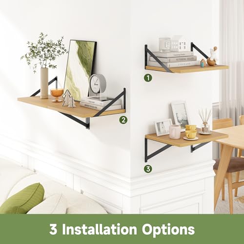 16W x 12D Deep Floating Shelves Set of 4 Oak (Oak With Black Metal Bracket / 16wx12dx5.8h)