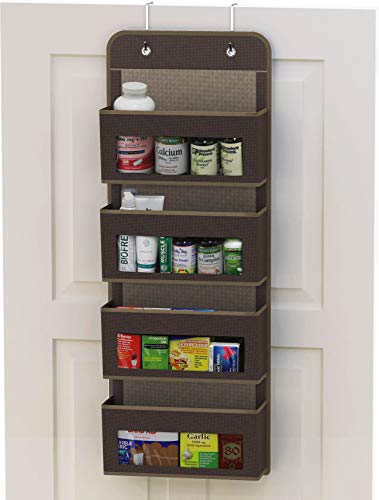 4 Clear Window Pocket Over Door Hanging Organizer (4 Pockets / Brown)