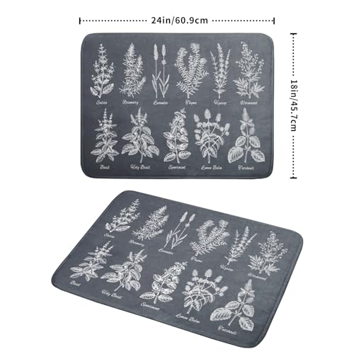 Flower Herbs Dish Drying Mat Wild Plant Dish Rack Mat with Hanging Loop Fast Dry Dish Drainer Pad for Kitchen Counter Sink 18x24 Inch (gray plant collection / 18" x 24")