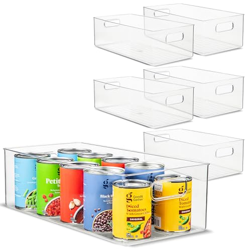 Plastic Food Storage 6 Pack Clear Container Bin with Handles for Organizing Kitchen (6 Count)