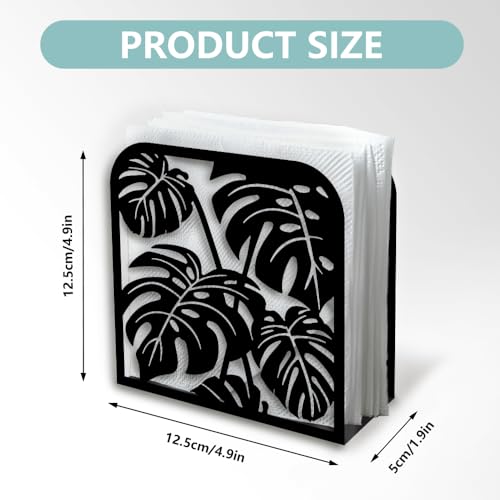 Monstera Leaf Decorative Black Metal Napkin Holder for Table