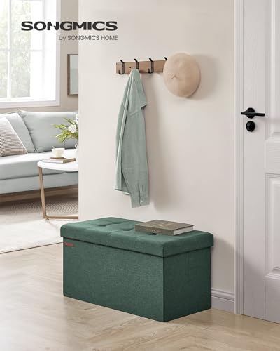 30 Inches Folding Storage Ottoman Bench (Retro Green / 15"D x 30"W x 15"H (without Flipping Lid))