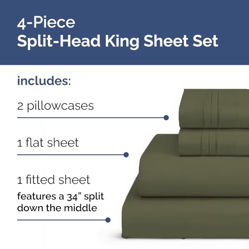 Flex Top Split Head King 4 Piece Sheet Set (15 - Sage Green / Split Head/Flex Top)