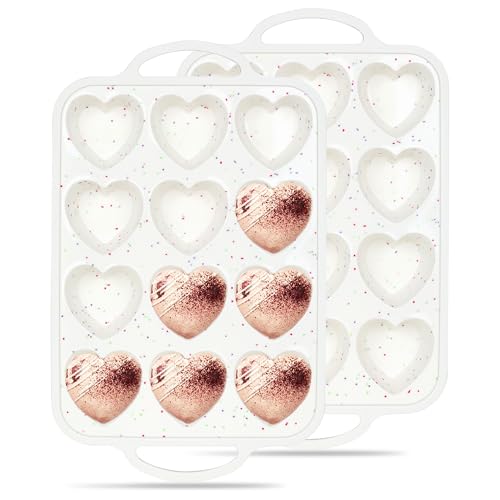 12 Cup Heart Shaped Silicone Muffin Pan for Baking with Metal Frame (Cream / 12-Cup Heart)