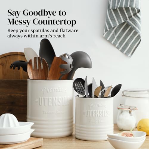 7.2" Large Ceramic Utensil Holder for Kitchen Counter (7.2 Inch / White)