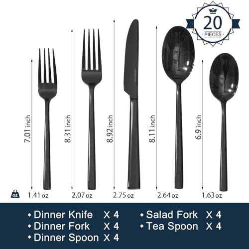 Black Silverware Set for 4 (20-Piece / Black)