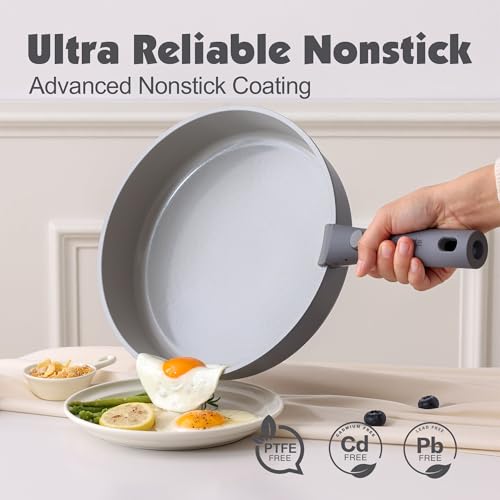 17 Piece Ceramic Detachable Handle Pots and Pans Set Gray (Gray / 17 Piece)