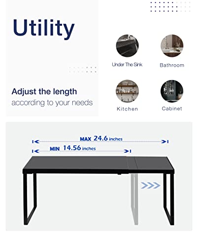 Expandable Cabinet Shelf (Black / 11.8’’D * 14.56-24.6’’W * 8.46’’H)