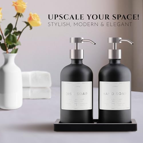 Glass Soap Dispenser Set of 2 (Black/Silver)