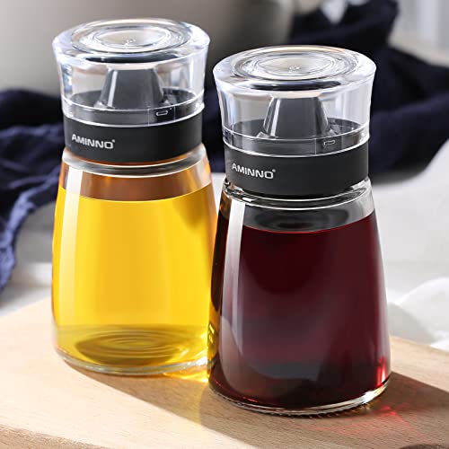 5.5oz Oil and Vinegar Cruets 2 Pack Glass Oil Dispenser Bottles for Cooking Leakproof and Drip Free Spouts (Clear 5.5oz(2 pack))