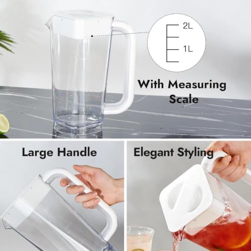 4 Pack 2L 68 oz Plastic Pitcher with Lid & Handle (White-brown-4pack)