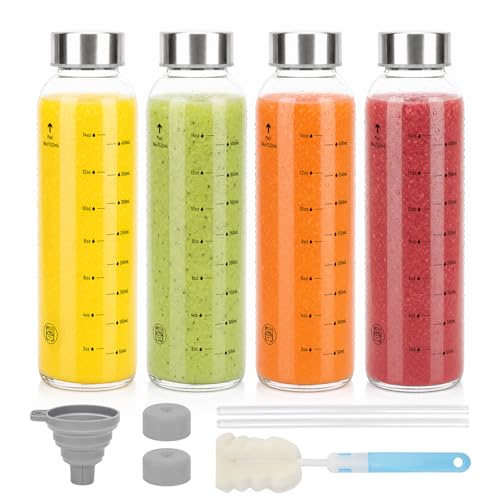 Clear Glass Bottles with Lids (Glass Bottles 4 pack / 18 Ounces)