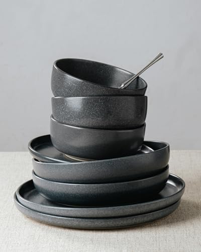 Milkyway 12 Piece Stoneware Dinnerware Set (Matte Dark Charcoal / Service for 4 (Standard Dinner Set))