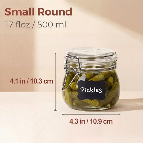17 oz Round Glass Jars with Airtight Lids (Round-17OZ Set- 6 Pack)