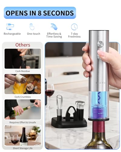 Electric Wine Opener Stainless Steel Rechargeable Automatic Wine Bottle Opener Set 7 (7-in-1 Silver / Rechargeable)
