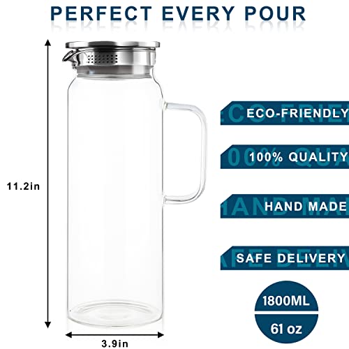 Set of 2 Glass Pitcher with Lid (1800ml)