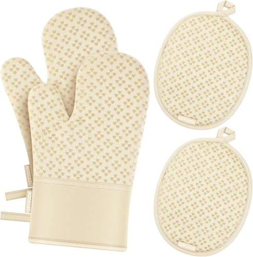 Oven Mitts and Pot Holders 4 Sets (Beige)