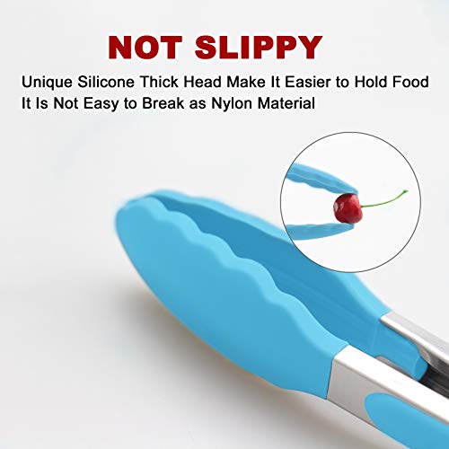 4 Pack Blue Silicone Kitchen Tongs Set (Blue)
