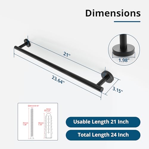 Towel Racks for Bathroom 24 Inch (Matte Black / 24" (21" Hanging Length))