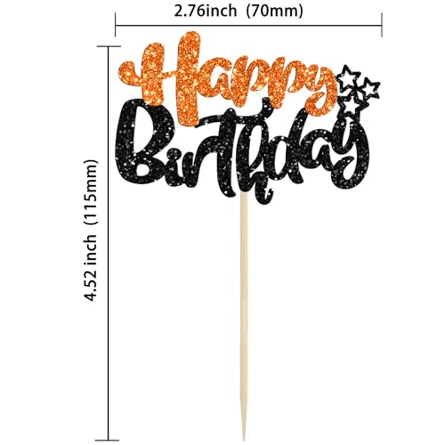 24Pcs Happy Birthday Cupcake Toppers Double Layer Glitter Happy Birthday Cake Decorations for Halloween Baby Shower Theme Anniversary Party Cake Decorations Supplies Black Orange (Style 1 / Black Orange)