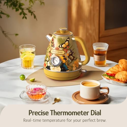 X Eduardo Recife Retro Electric Kettle with Thermometer (Floral Painted Design)