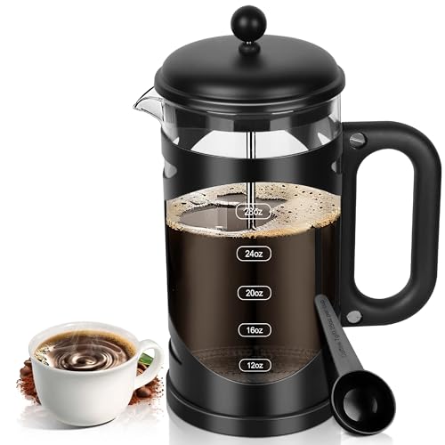 34 Ounce French Press Coffee Maker Black Stainless Steel Coffee Press (Black-R / 34 oz)