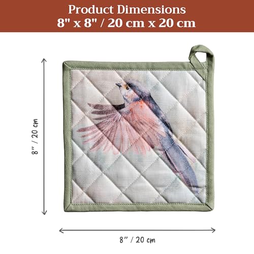 Pot Holders 100% Cotton Potholders (070 - Flying Birds / 8" x 8" (Pot Holder Pack of 2))