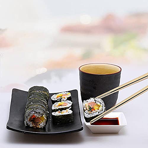 Metal Chopsticks Reusable Titanium Plated Stainless Steel Japanese Korean for Food & Cooking 9.5Inch Non (Gold)