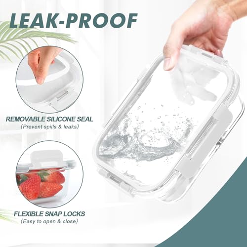 30 oz 5 Pack Glass Meal Prep Containers with Lids (White / 1-Compartment 30 oz)