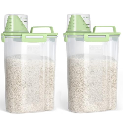 Rice Container Cereal Storage Container 2 Pack 5 Lbs (Green 3+3Qt)