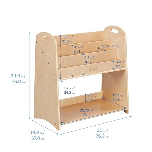 3 Shelf Floor Book Display with Handles and Storage (Natural)