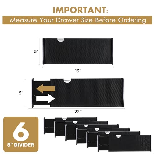 Deep Drawer Dividers 6 Pack (5" Tall, 13"-22" Long)