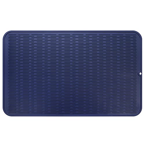 Silicone Dish Drying Mat for Multiple Usage (Navy Blue / 28"L x 18"W)