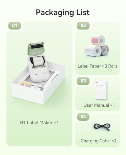 B1 Label Maker Machine with 3 Roll Tapes (Green / Printer+ 3 Tapes)