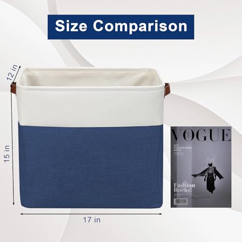 Large Fabric Storage Baskets (NavyBlue / Off-White / Extra Large -17"x12"x15")