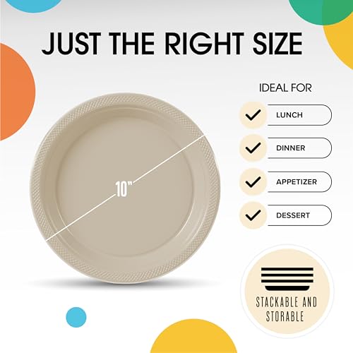Exquisite Party Solids Sturdy Ivory Plastic Plates 10" Party Plates 100 Pcs (10 inch / Ivory)