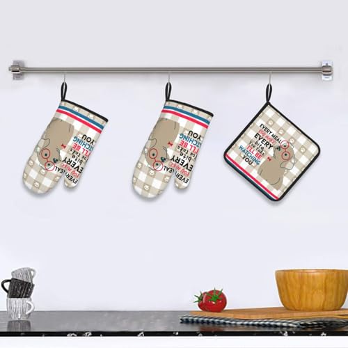 Funny Dog Oven Mitts and Pot Holders Sets of 3 Cute Oven Gloves (Funny Dog)
