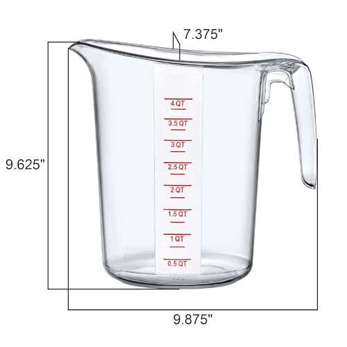 Melissa - 128-Ounce Plastic Measuring Pitcher (2-Pack), 16-Cup (4-Quart) Food-Grade Measuring Jug, Unbreakable, Stackable, Dishwasher-Safe, Great for Oil, Vinegar, Flour, and More