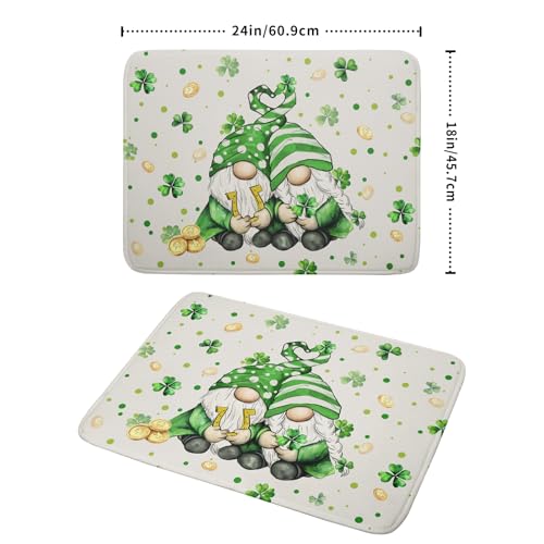 St Patrick's Day Gnome Dish Drying Mat 18x24 inch Lucky Shamrock Absorbent Reversible Dishes Drainer Rack Mat for Coffee Bar Kitchen Decor (Shamrock Gnome / 18" x 18")