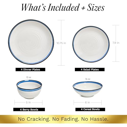 Siterra Santorini 16 (Rustic White with Blue Rim / 16-Piece Set)