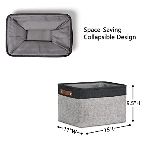 Fabric Baskets for Storage (Black&Grey / L-15"x11"x9.5")