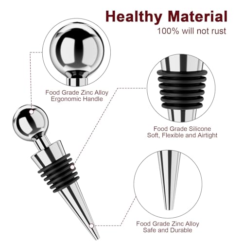 Wine Stoppers for Wine Bottles 6Pcs Vacuum Wine Bottle Stopper with Silicone Reusable Wine Corks (Silver / 6 Pack)