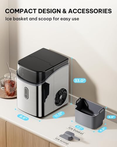 Nugget Ice Maker Countertop (Stainless Steel Silver / 33 lbs)