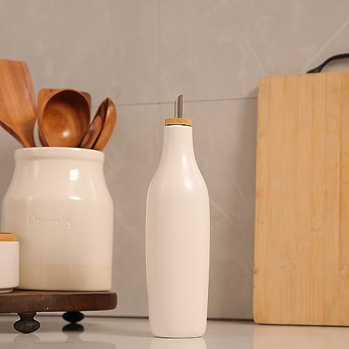 Ceramic Olive Oil Dispenser for Kitchen (White)