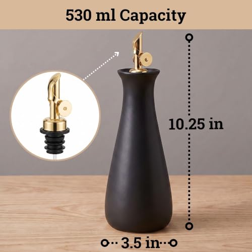 Ceramic Olive Oil Dispenser with Self (Black)